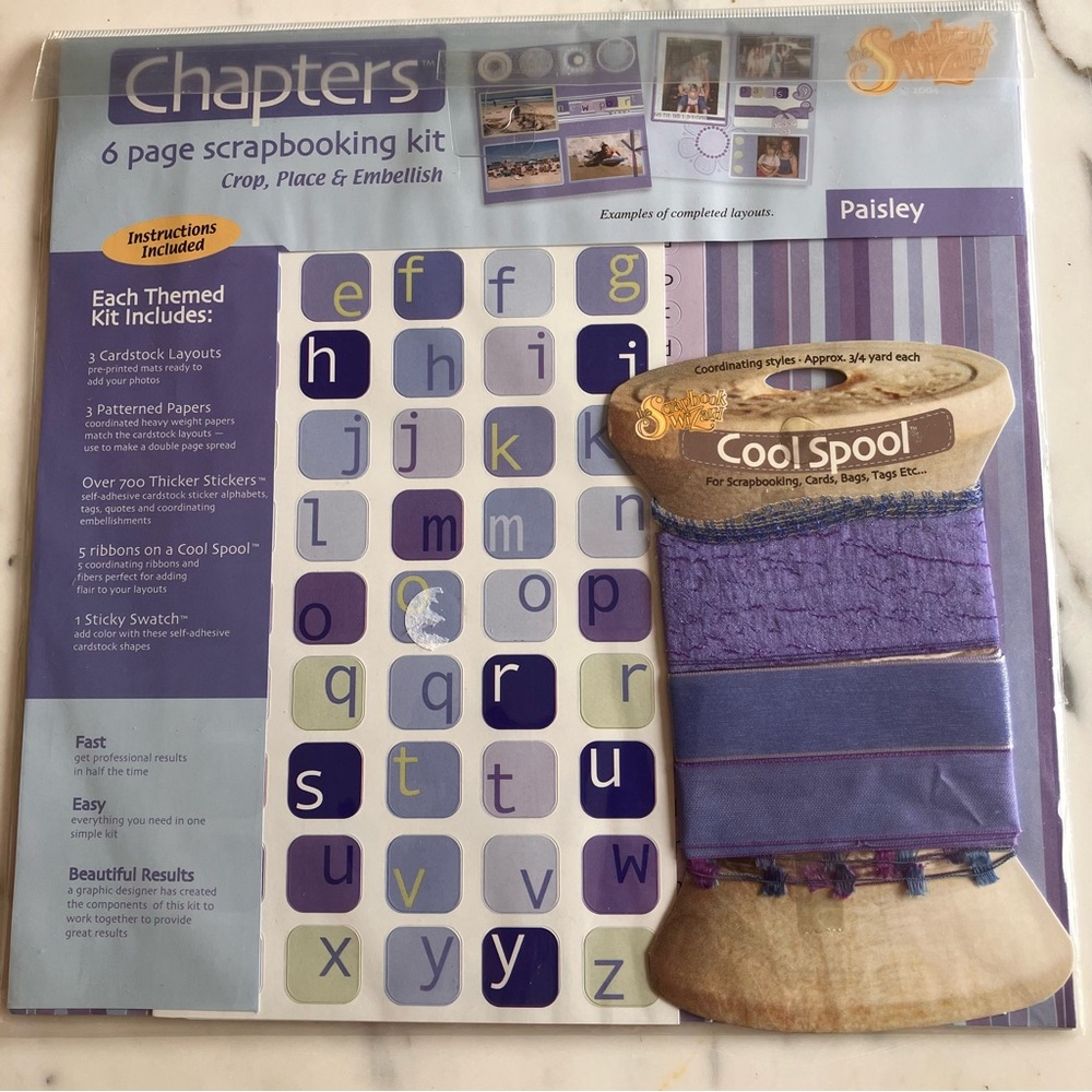 10 pages 12x12‎ Chapters Cool Spool Scrapbooking Kit - Purple / Cream Wedding